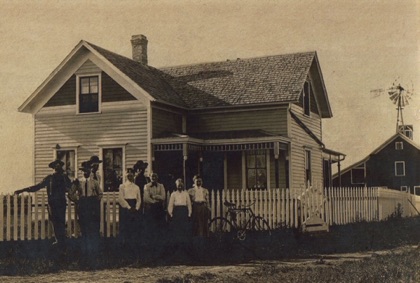 Christian Peter Dahl Home
(L-R) farm Laborer, Alfred, Ingvald, Palma, Christian P., Sedsel, Clara, neighbor girl